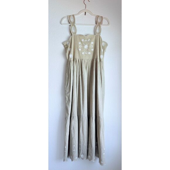 NWT Isla Payal Taormina Strawberry Beige & White Embroidered Cotton Maxi Dress S - Picture 2 of 12